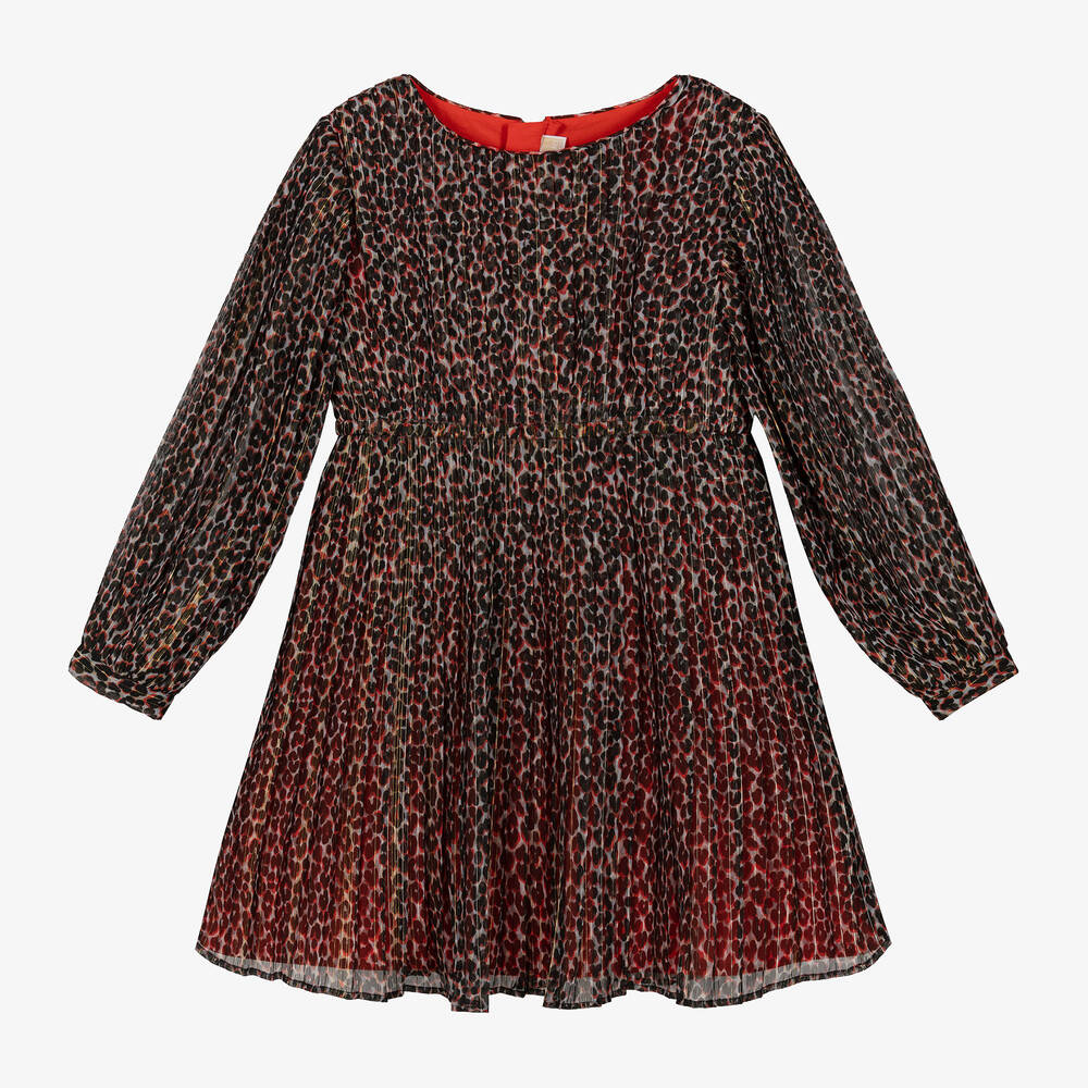 Michael Kors Kids - Girls Black & Red Chiffon Leopard Dress | Childrensalon