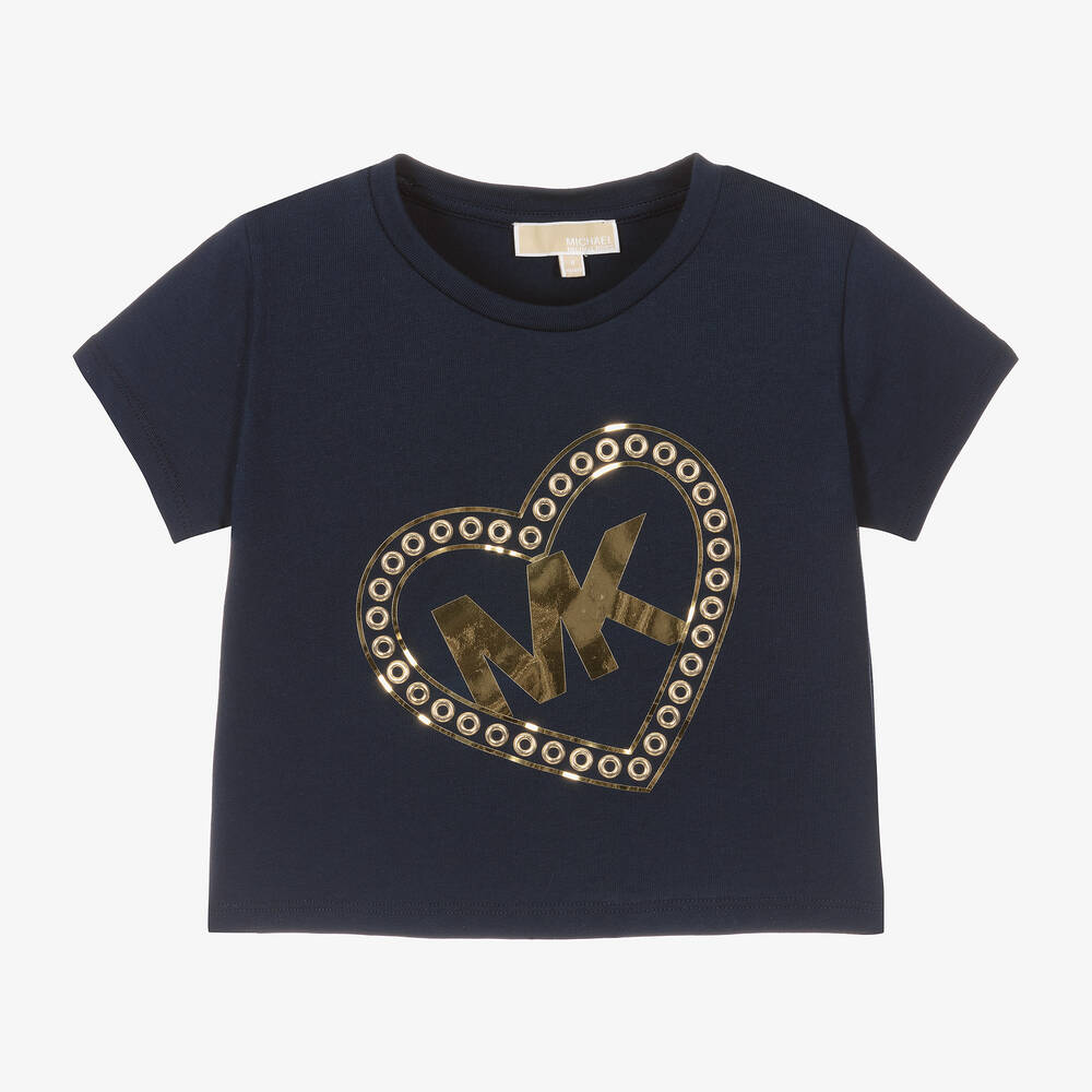 Michael Kors Kids - Girls Blue Cotton Monogram T-Shirt | Childrensalon