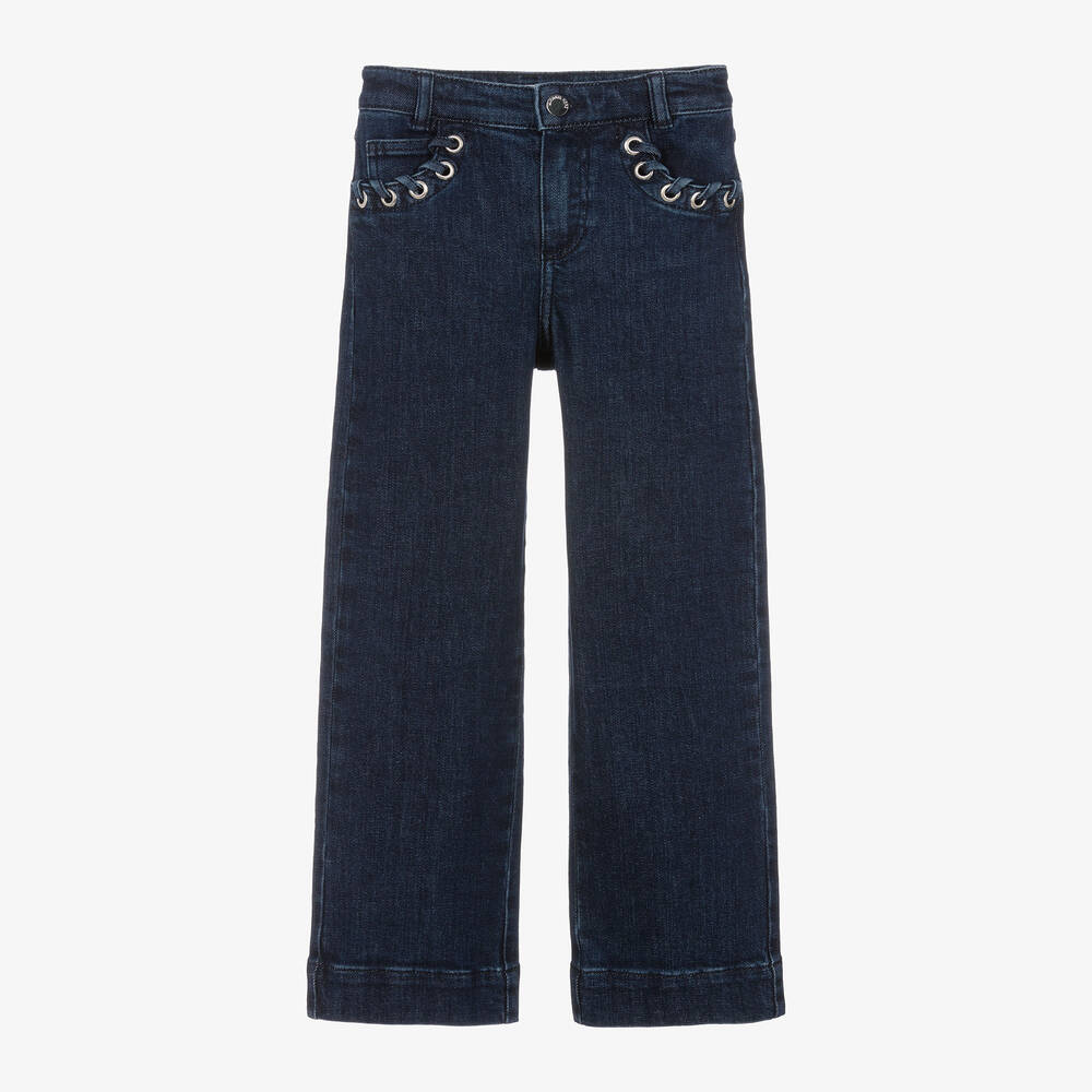 Michael Kors Kids - Girls Blue Denim Wide-Leg Jeans | Childrensalon