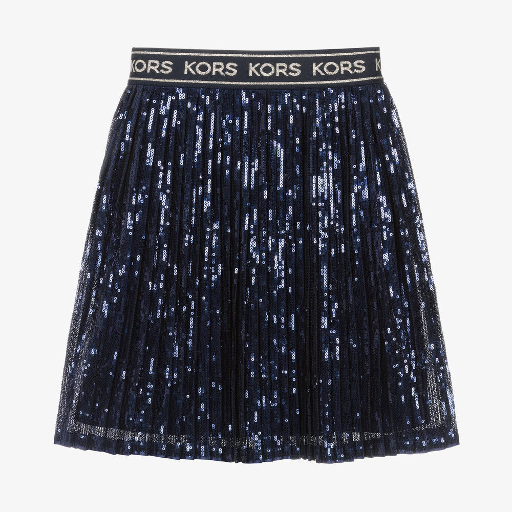 Michael Kors Kids - Girls Blue Pleated Sequined Skirt | Childrensalon