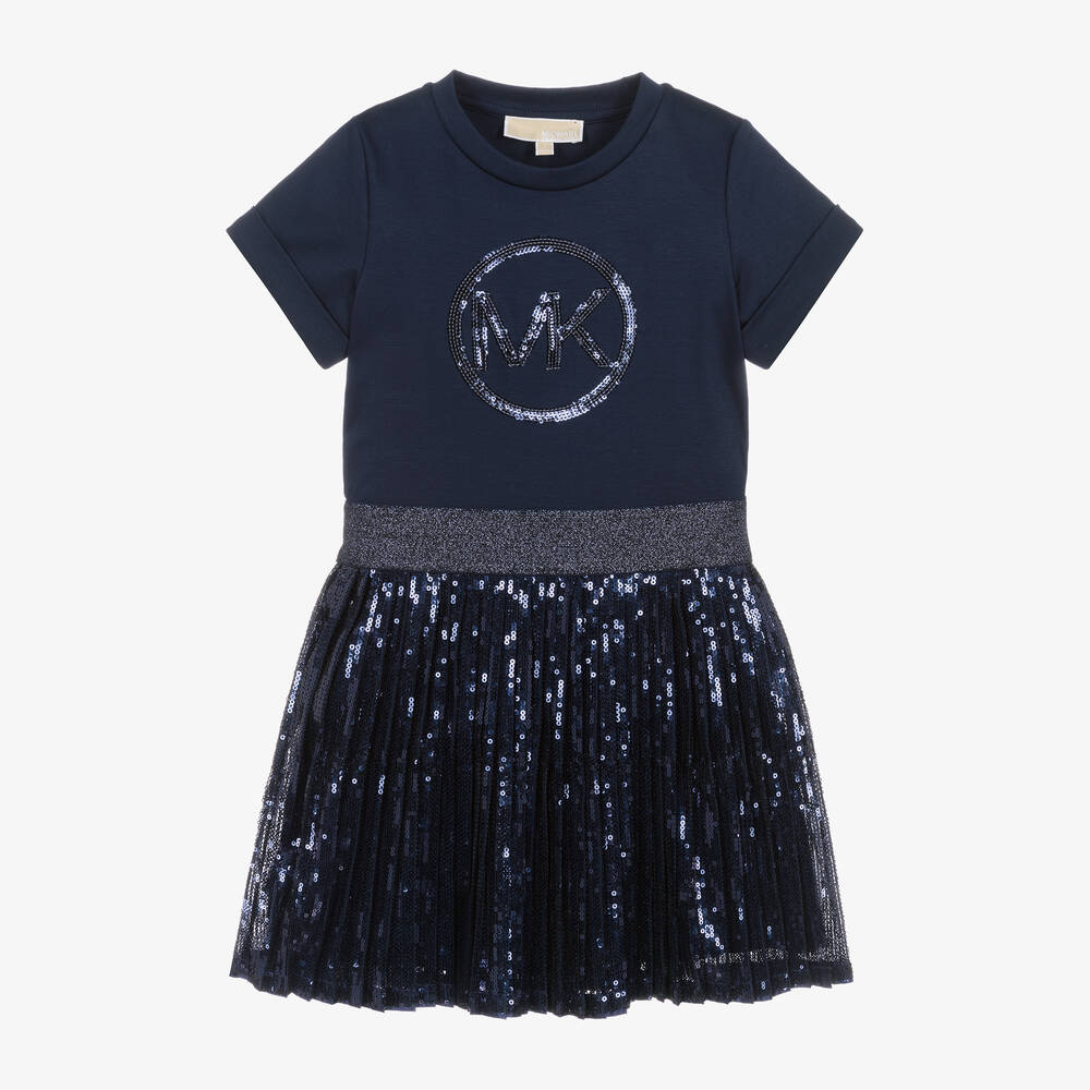 Michael Kors Kids - Girls Blue Sequin Cotton & Tulle Dress | Childrensalon