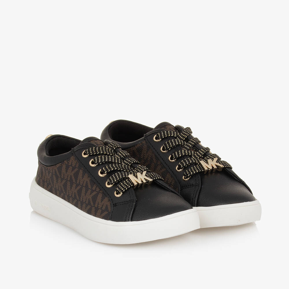 Michael Kors Kids - Girls Brown Monogram Logo Trainers | Childrensalon