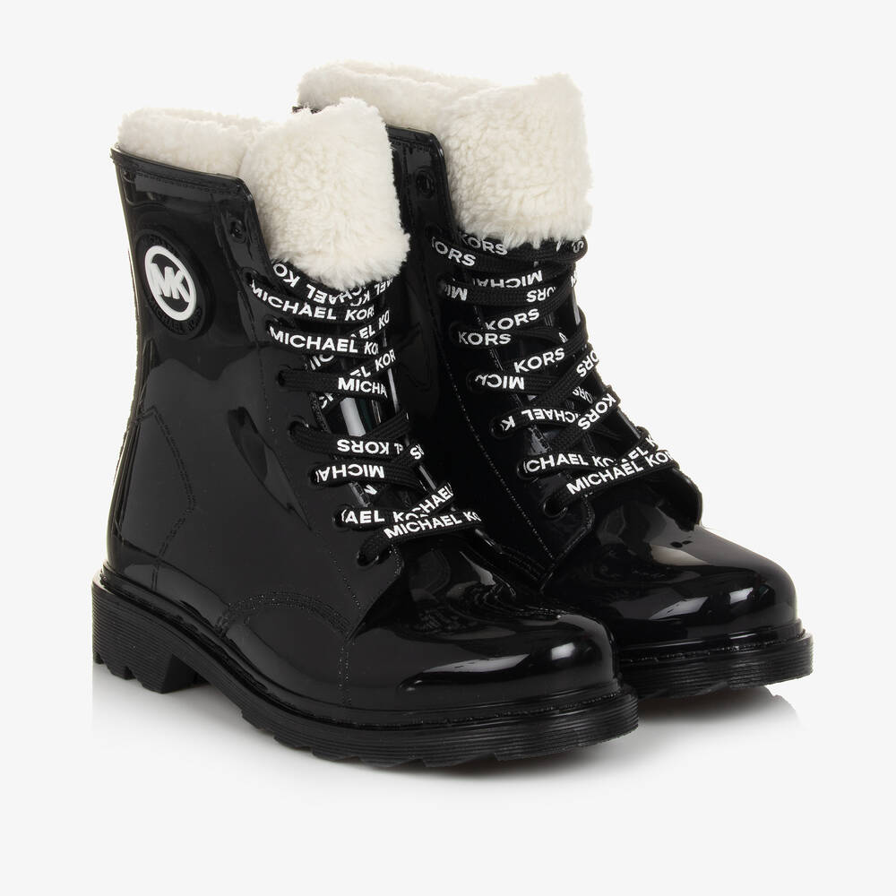 Michael Kors Kids - Girls Glossy Black Ankle Boots | Childrensalon