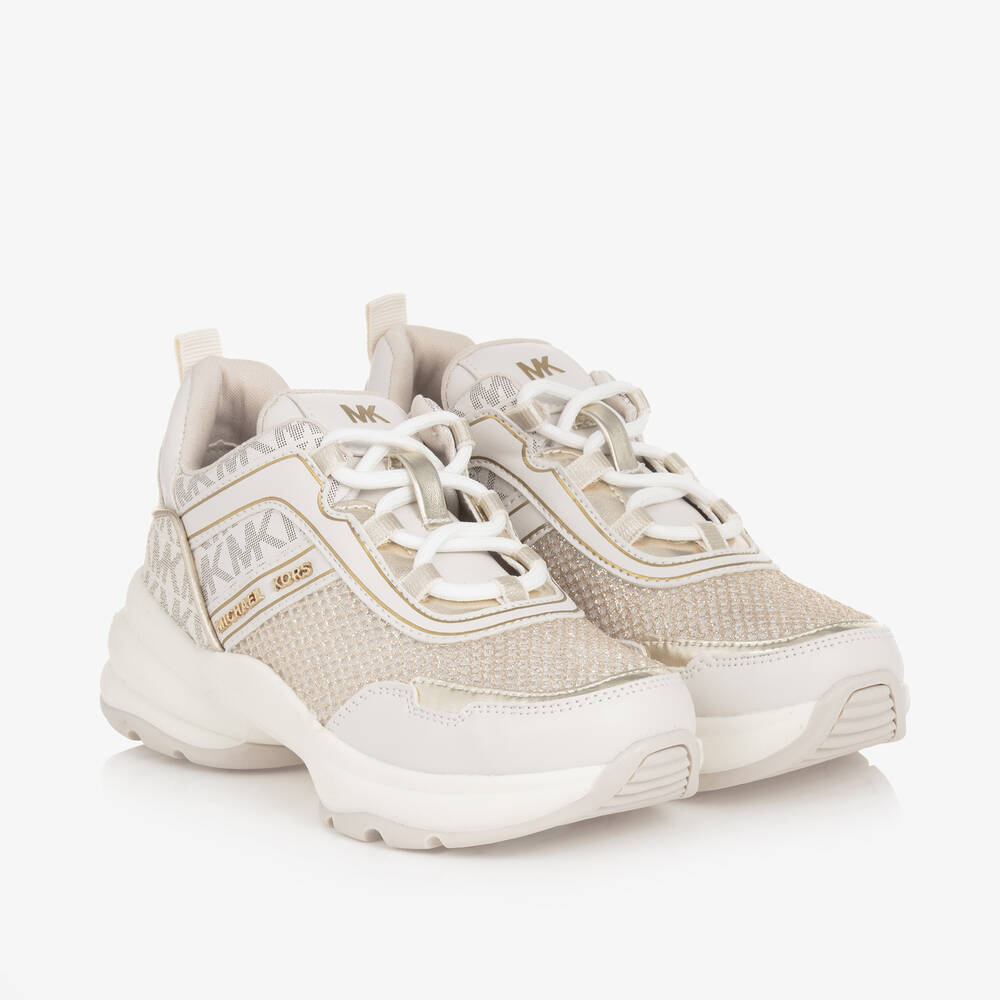 Michael Kors Kids - Girls Gold Chunky Faux Leather Trainers | Childrensalon