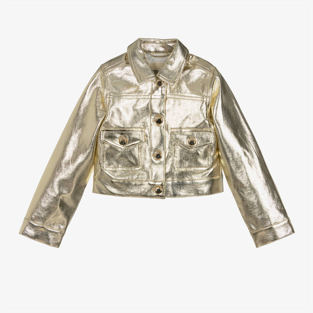 Shop Michael Kors Girls Gold Faux Leather Jacket