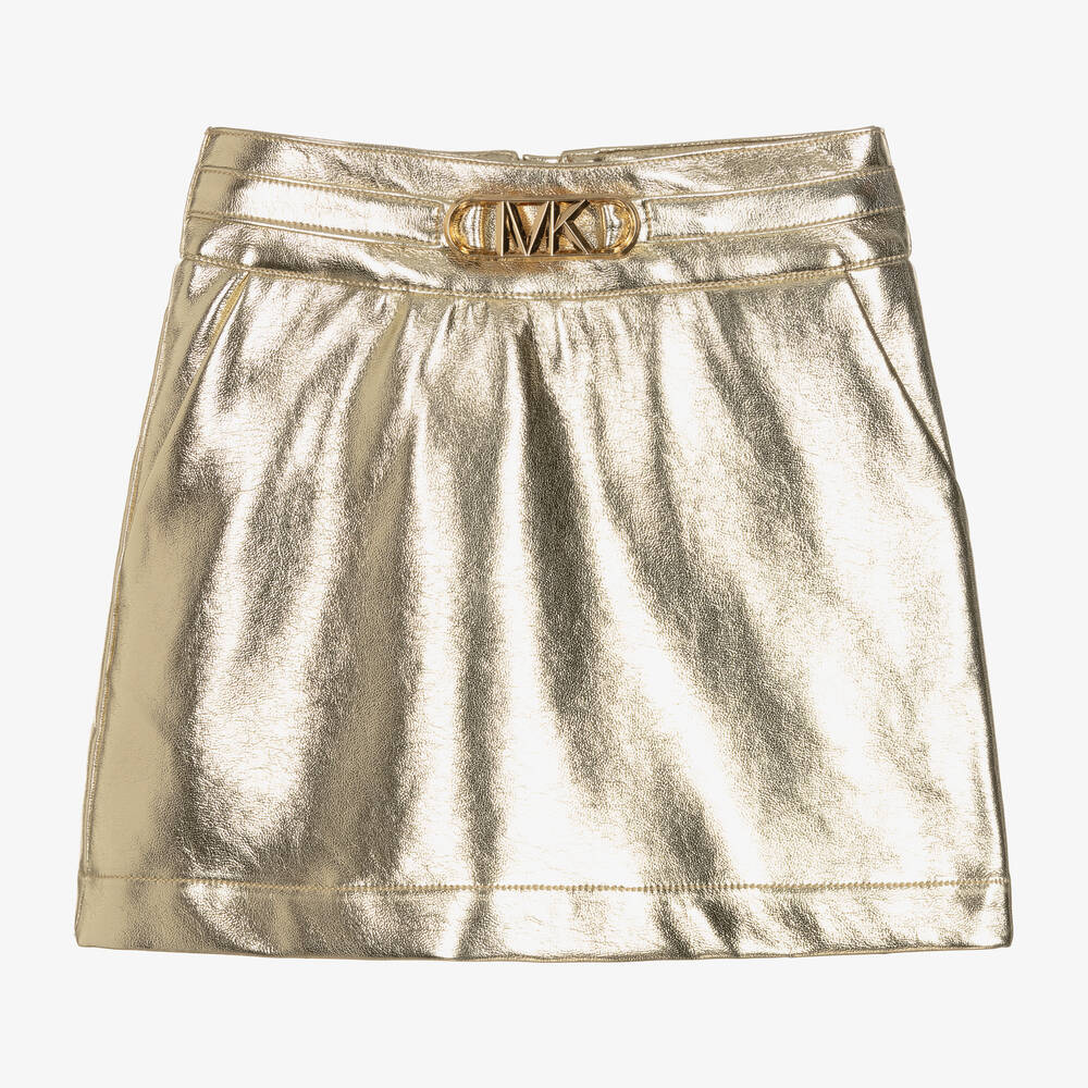 Shop Michael Kors Girls Gold Faux Leather Skirt