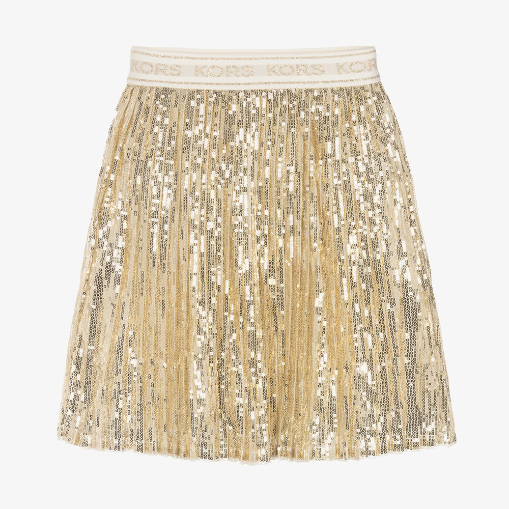Michael Kors Kids - Girls Gold Pleated Sequinned Skirt | Childrensalon