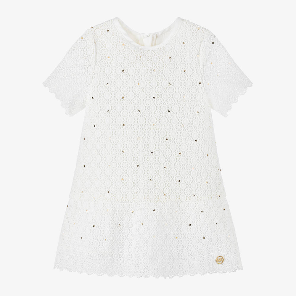 Michael Kors Kids - Girls Ivory Cotton Lace Dress | Childrensalon