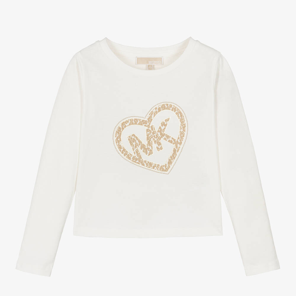 Michael Kors Kids - Girls Ivory Cotton MK Logo Top | Childrensalon