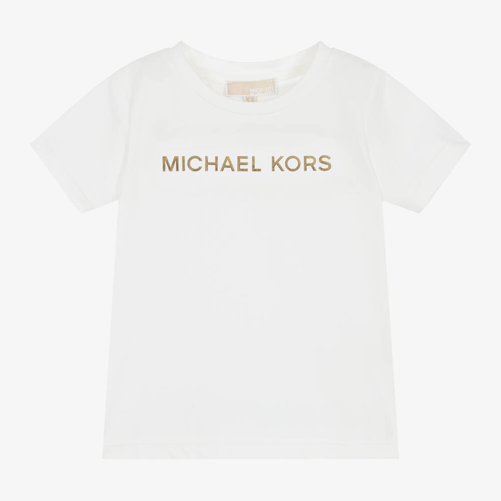 Shop Michael Kors Girls Ivory Cotton T-shirt