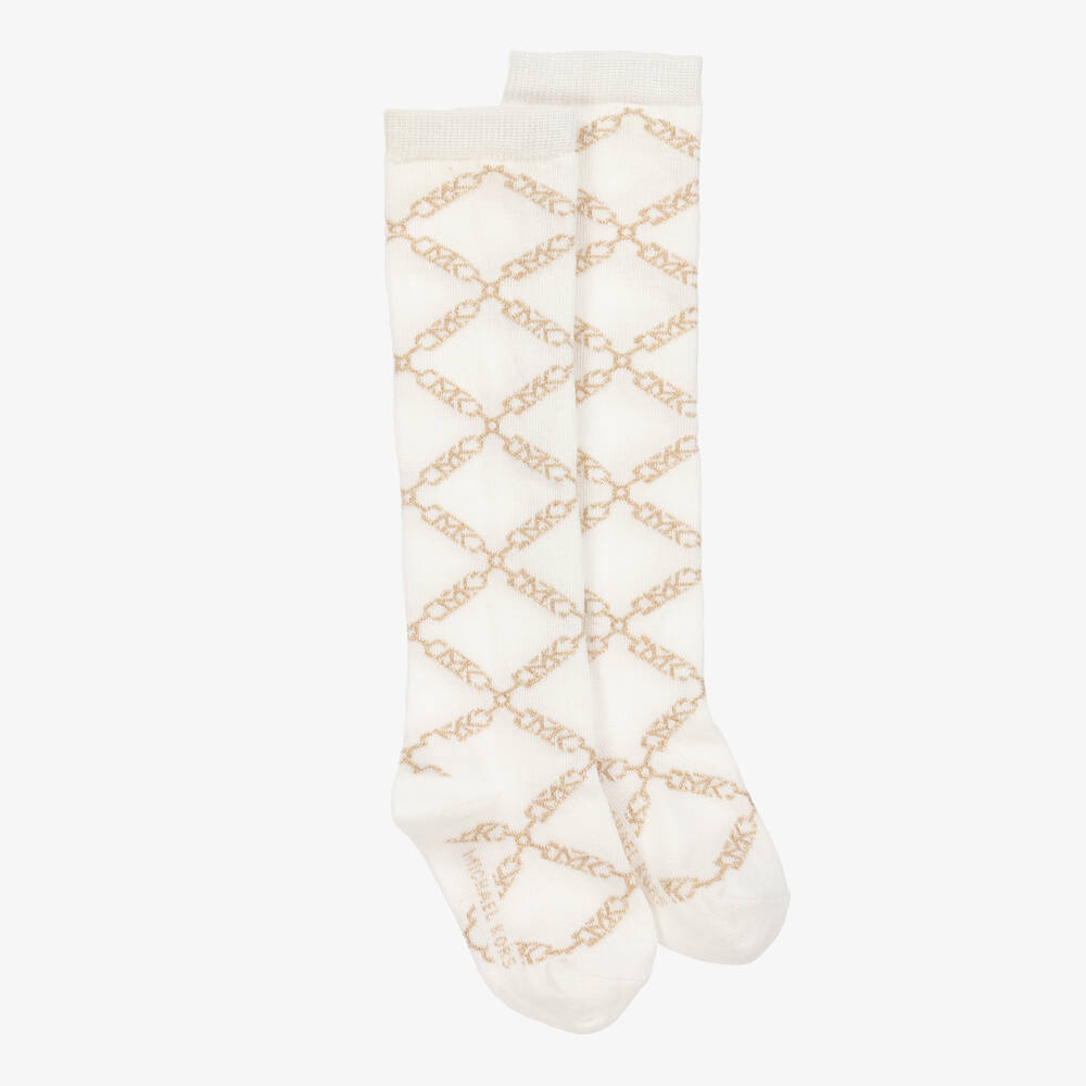 Michael Kors Kids - Girls Ivory & Gold Cotton Socks | Childrensalon