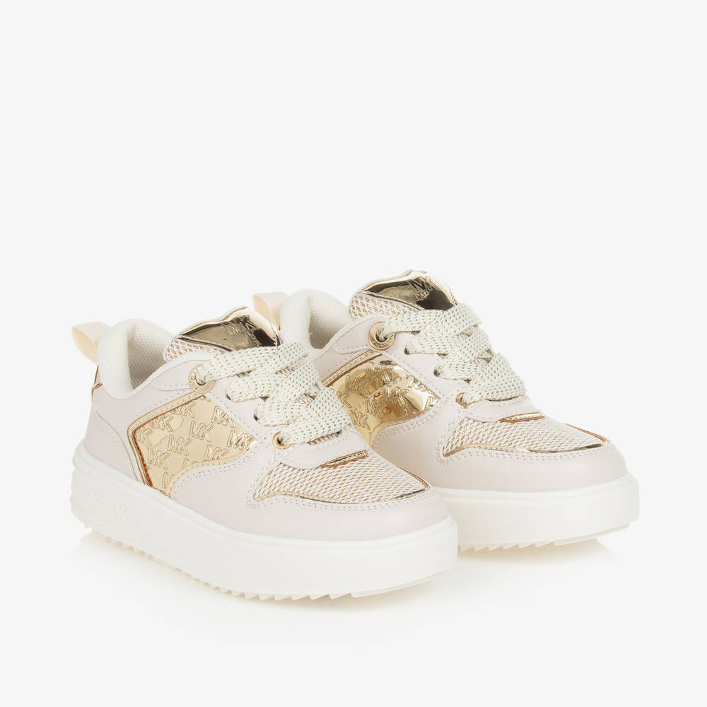 Shop Michael Kors Girls Ivory & Gold Lace-up Trainers