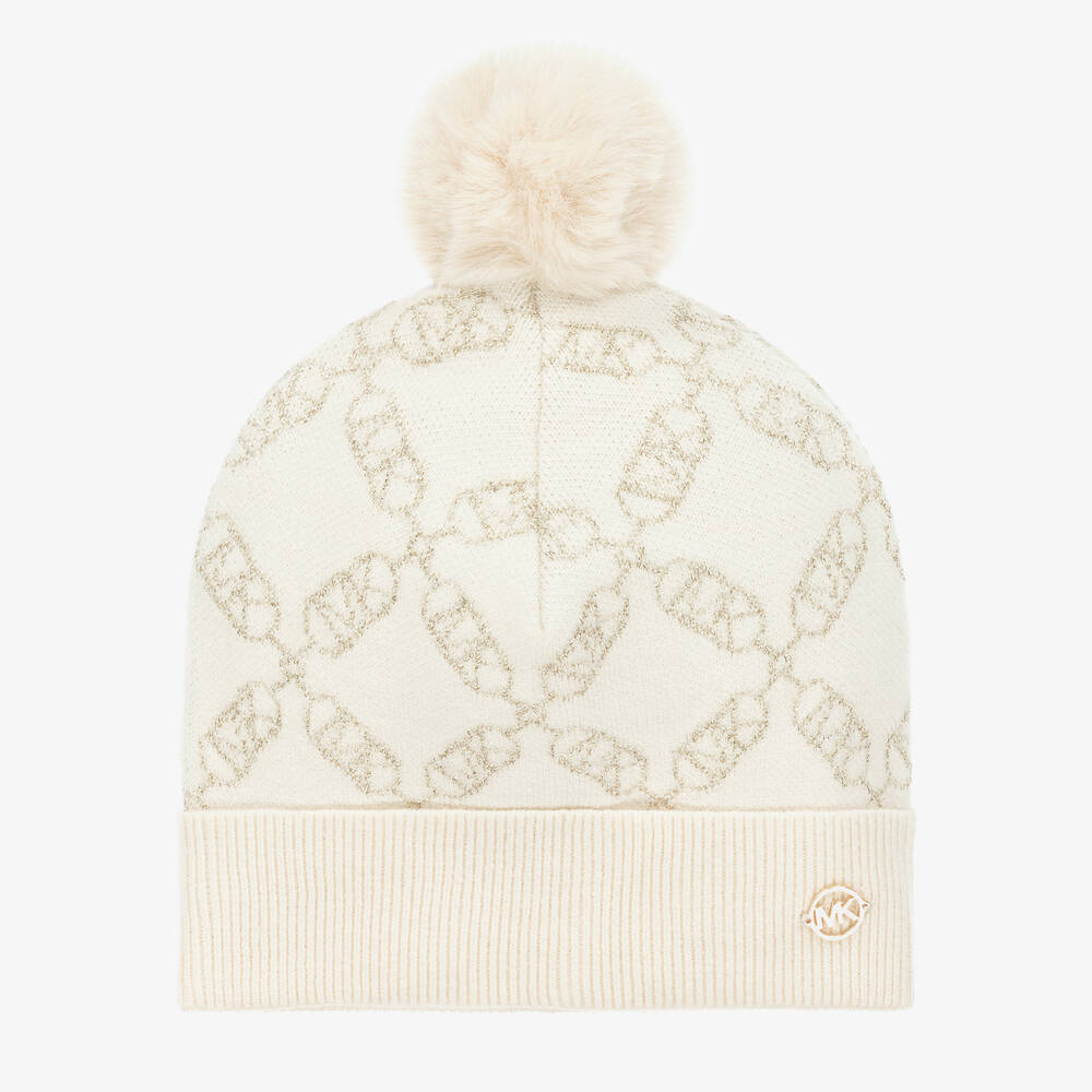 Michael Kors Kids - Girls Ivory MK Empire Logo Hat | Childrensalon