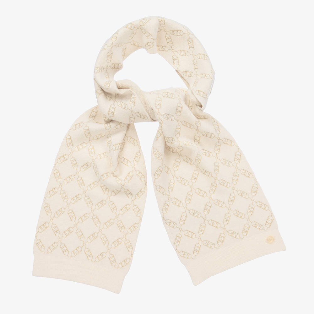 Michael Kors Kids - Girls Ivory MK Empire Logo Scarf  | Childrensalon