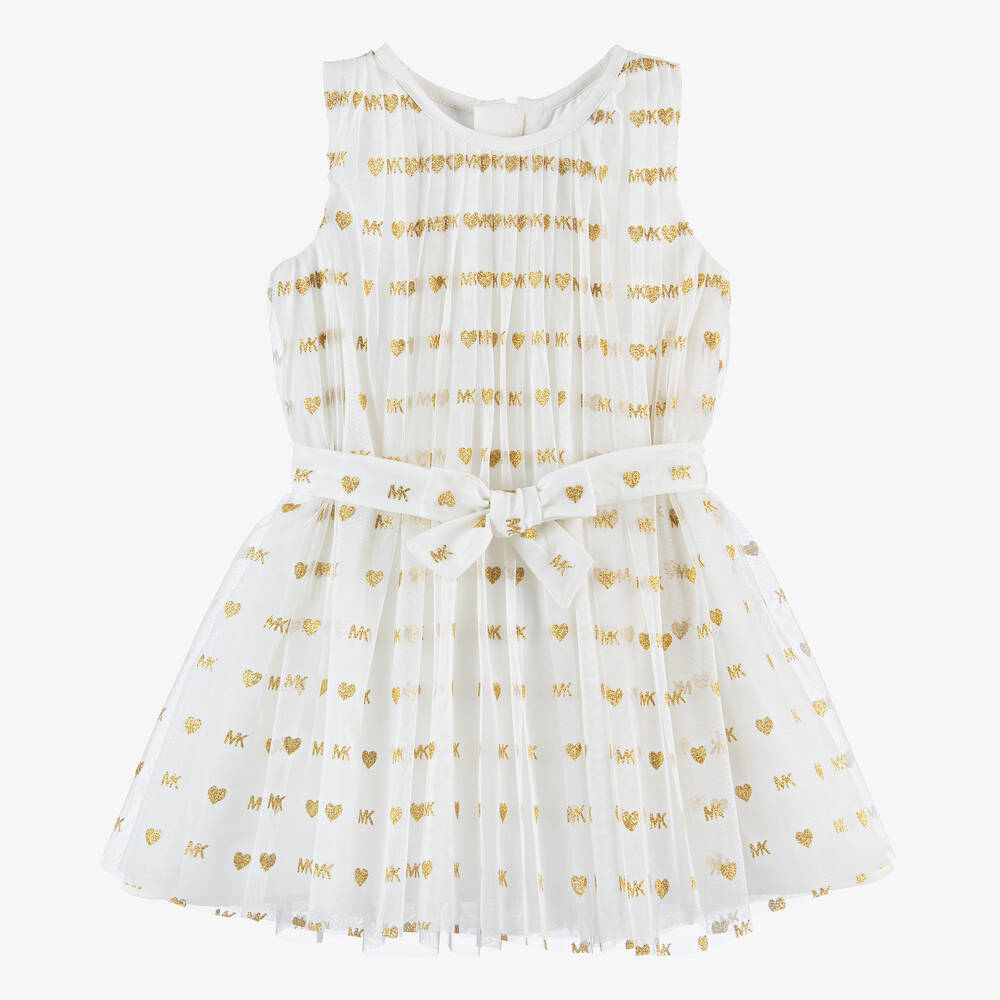 Michael Kors Kids - Girls Ivory Tulle Monogram Heart Dress | Childrensalon