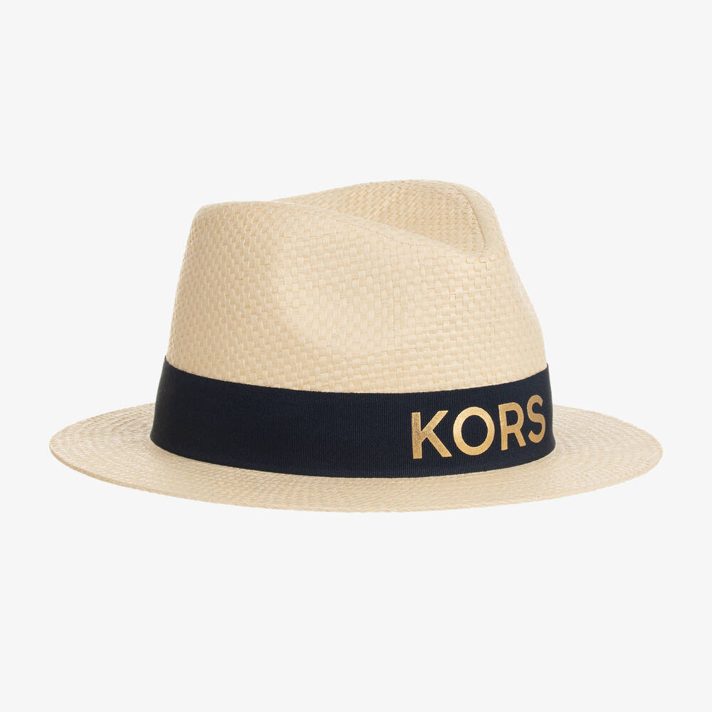 Michael Kors Kids - Girls Light Beige Straw Hat | Childrensalon