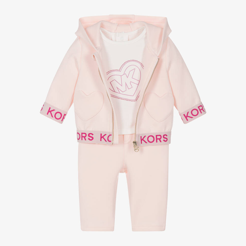Michael Kors Kids - طقم بدلة رياضية جيرسي لون زهري فاتح بطبعة قلب | Childrensalon