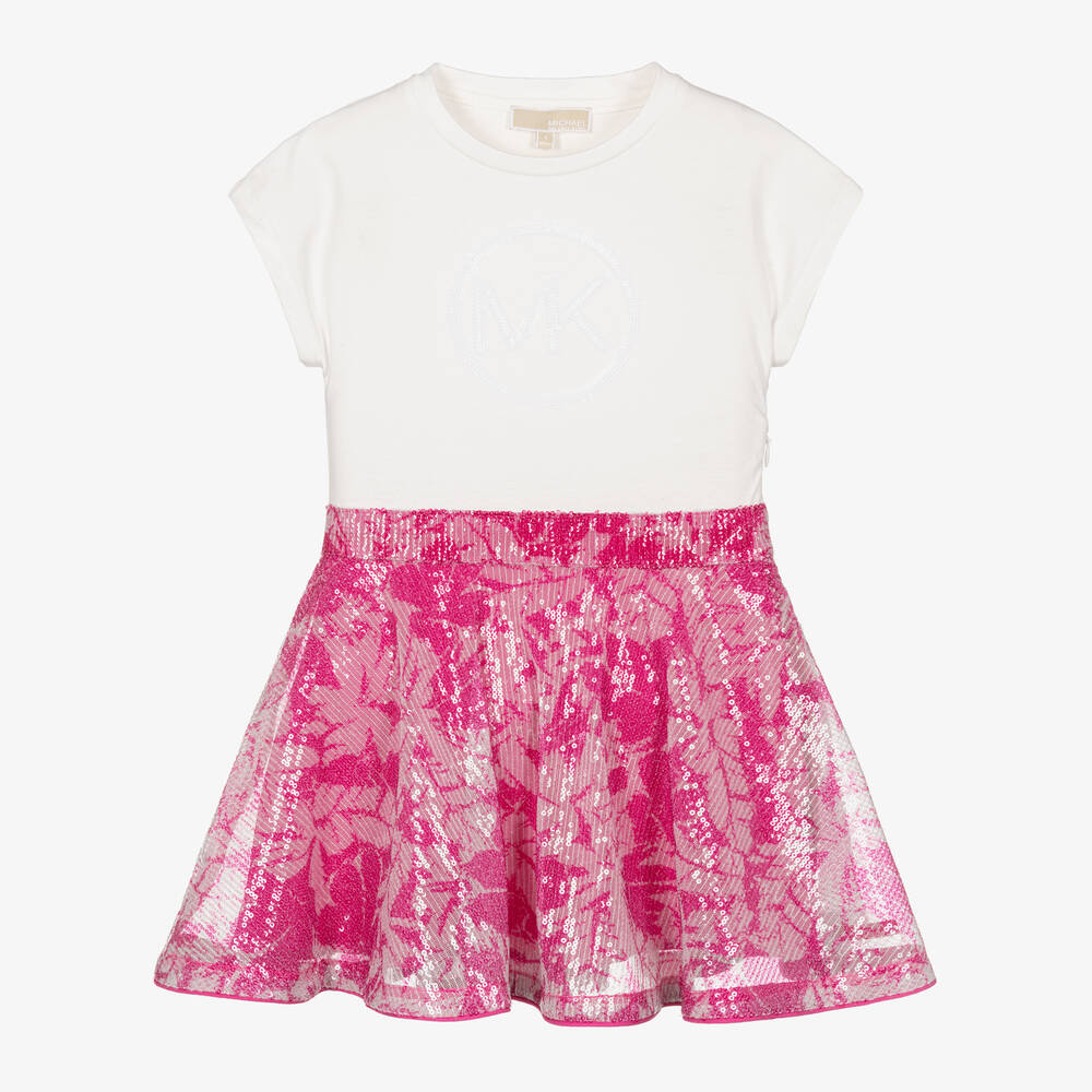 Michael Kors Kids - Girls Pink & White Sequin Skater Dress | Childrensalon