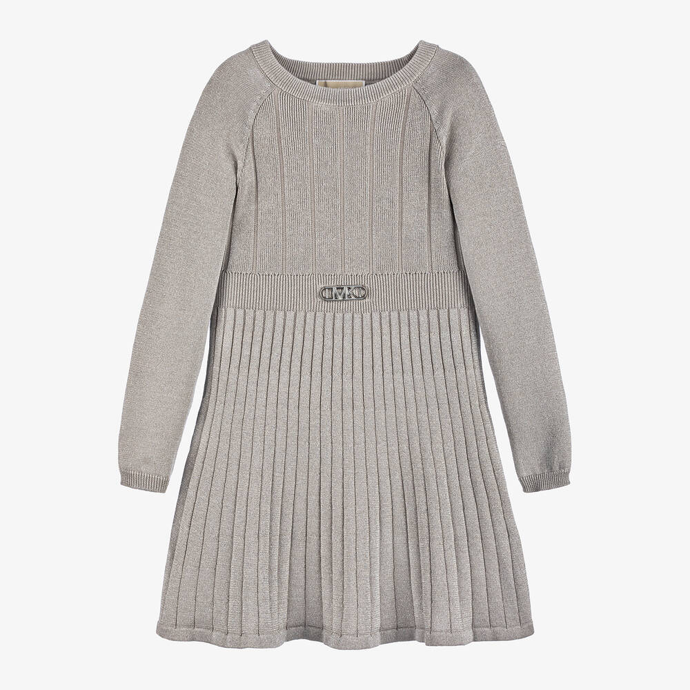 Michael Kors Kids - Girls Silver Ribbed Knit Jersey Dress | Childrensalon