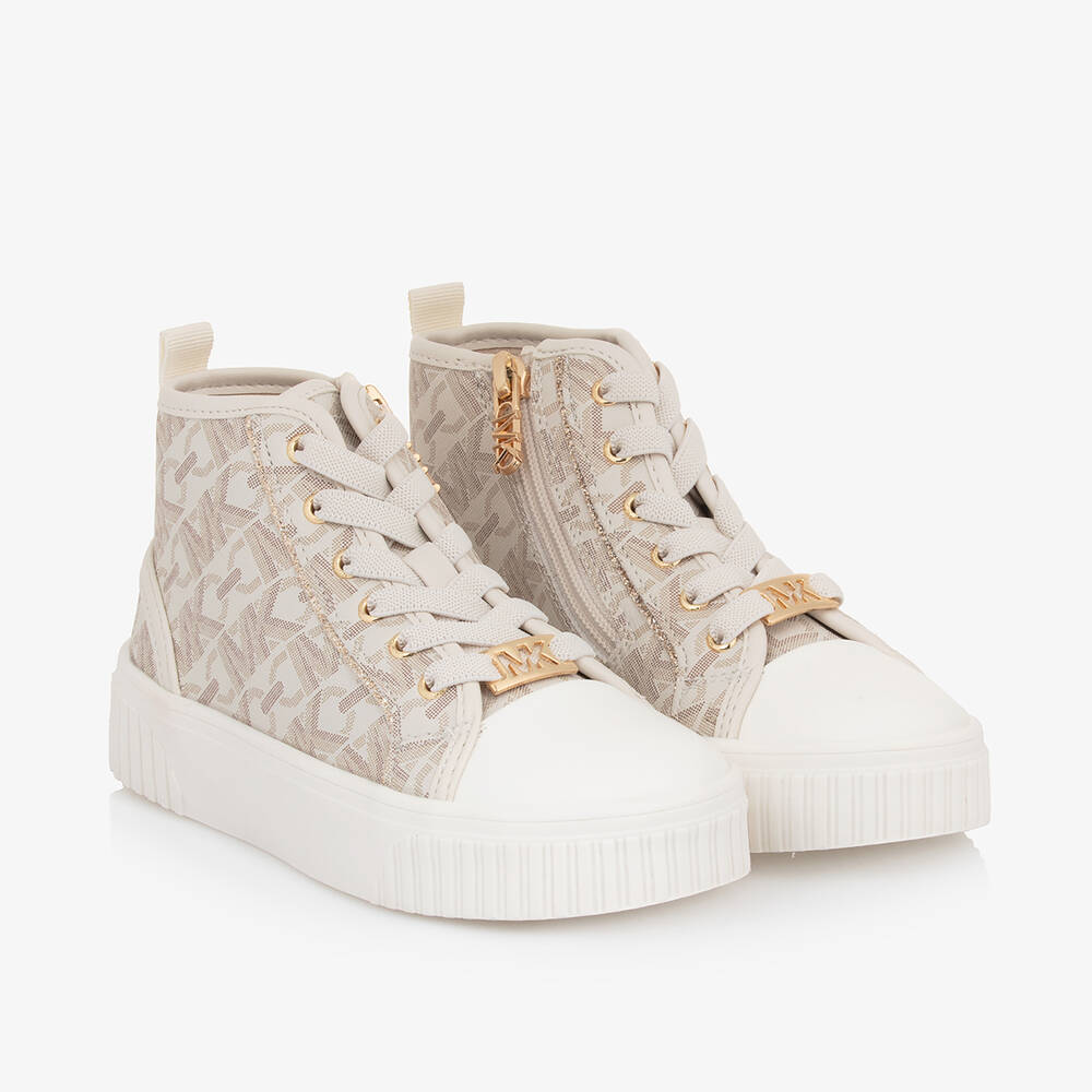 Michael Kors Kids - Girls White & Beige High Top Trainers | Childrensalon