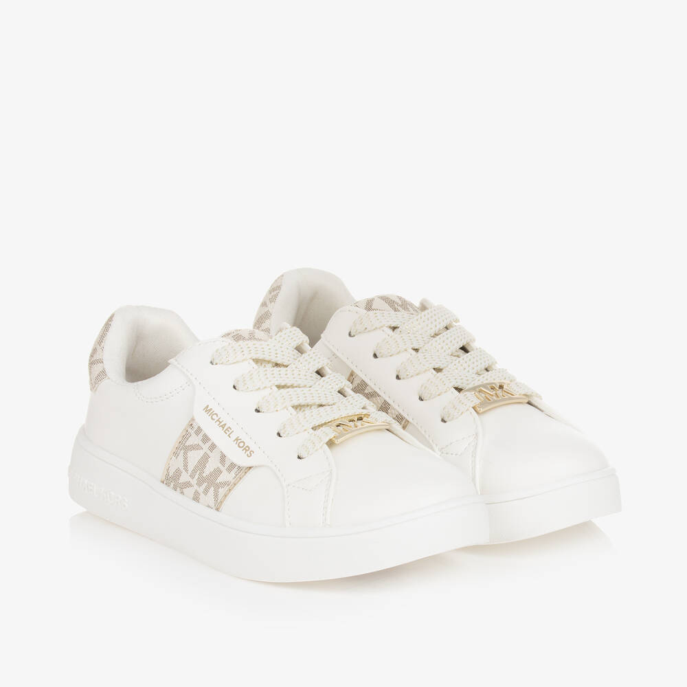 Michael Kors Kids - Girls White Faux Leather Lace-Up Trainers | Childrensalon