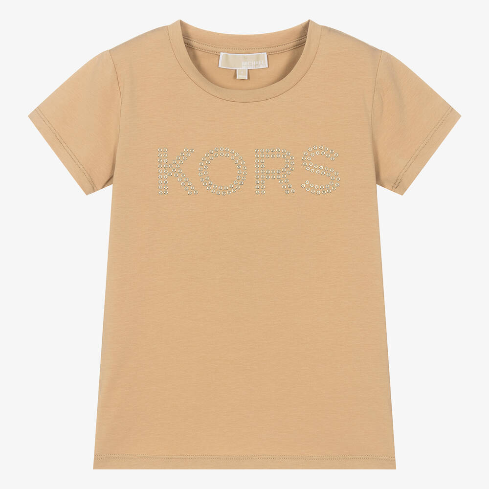 Michael Kors Kids - Teen Girls Beige Studded Cotton T-Shirt | Childrensalon