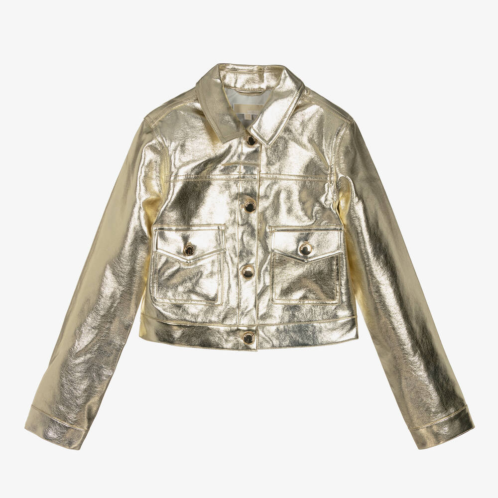 Shop Michael Kors Teen Girls Gold Faux Leather Jacket