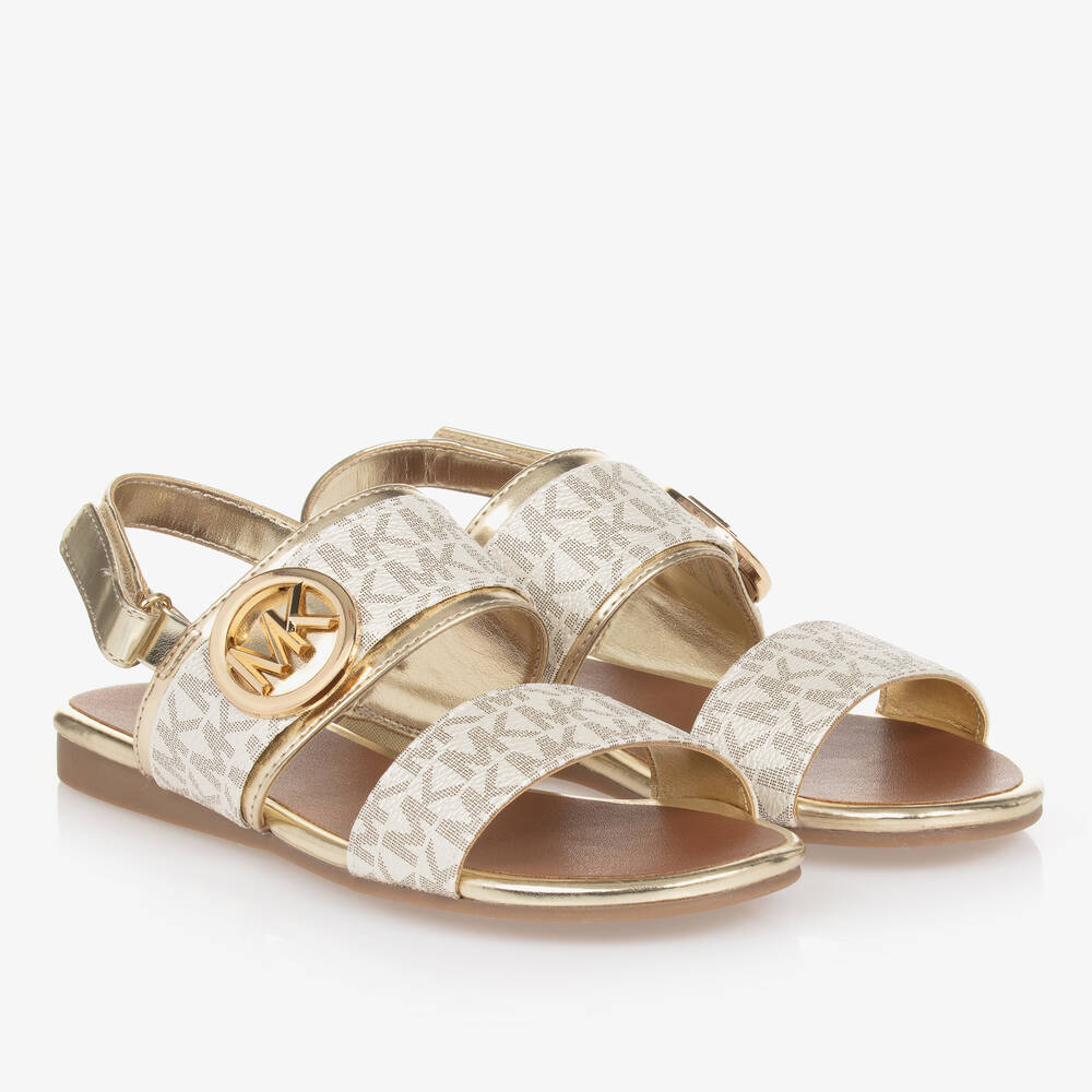 Shop Michael Kors Teen Girls Gold Mk Velcro Sandals