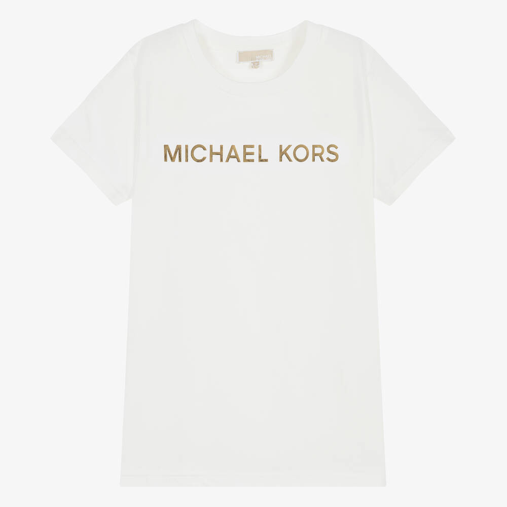 Shop Michael Kors Teen Girls Ivory Cotton T-shirt