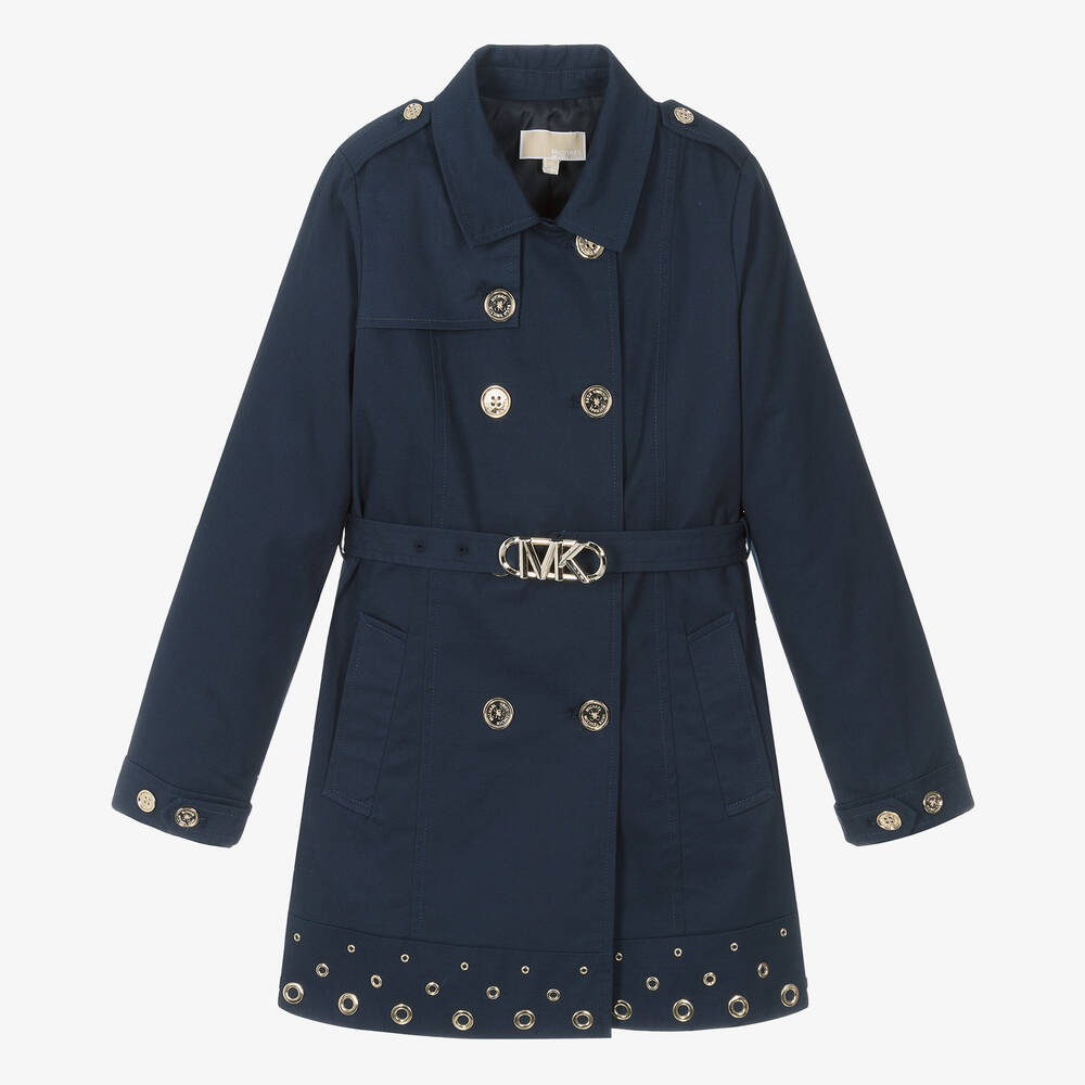 Michael Kors Teen Girls Navy Blue Cotton Trench Coat