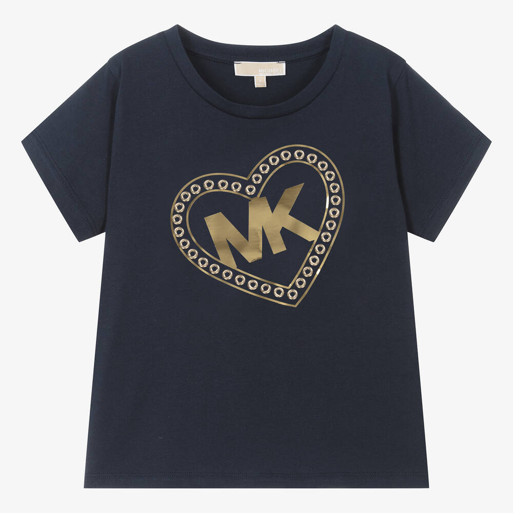 Shop Michael Kors Teen Girls Navy Blue Heart T-shirt