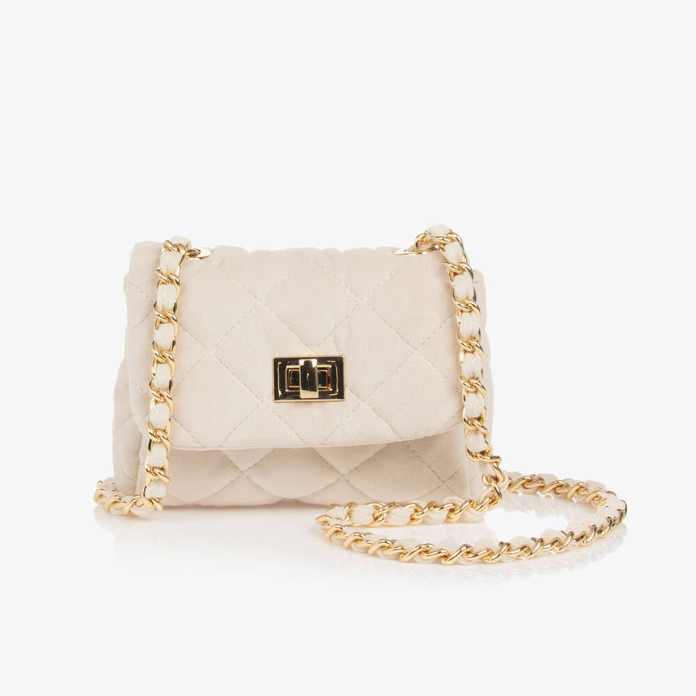 Shop Milledeux Girls Ivory Velvet Shoulder Bag (12cm)