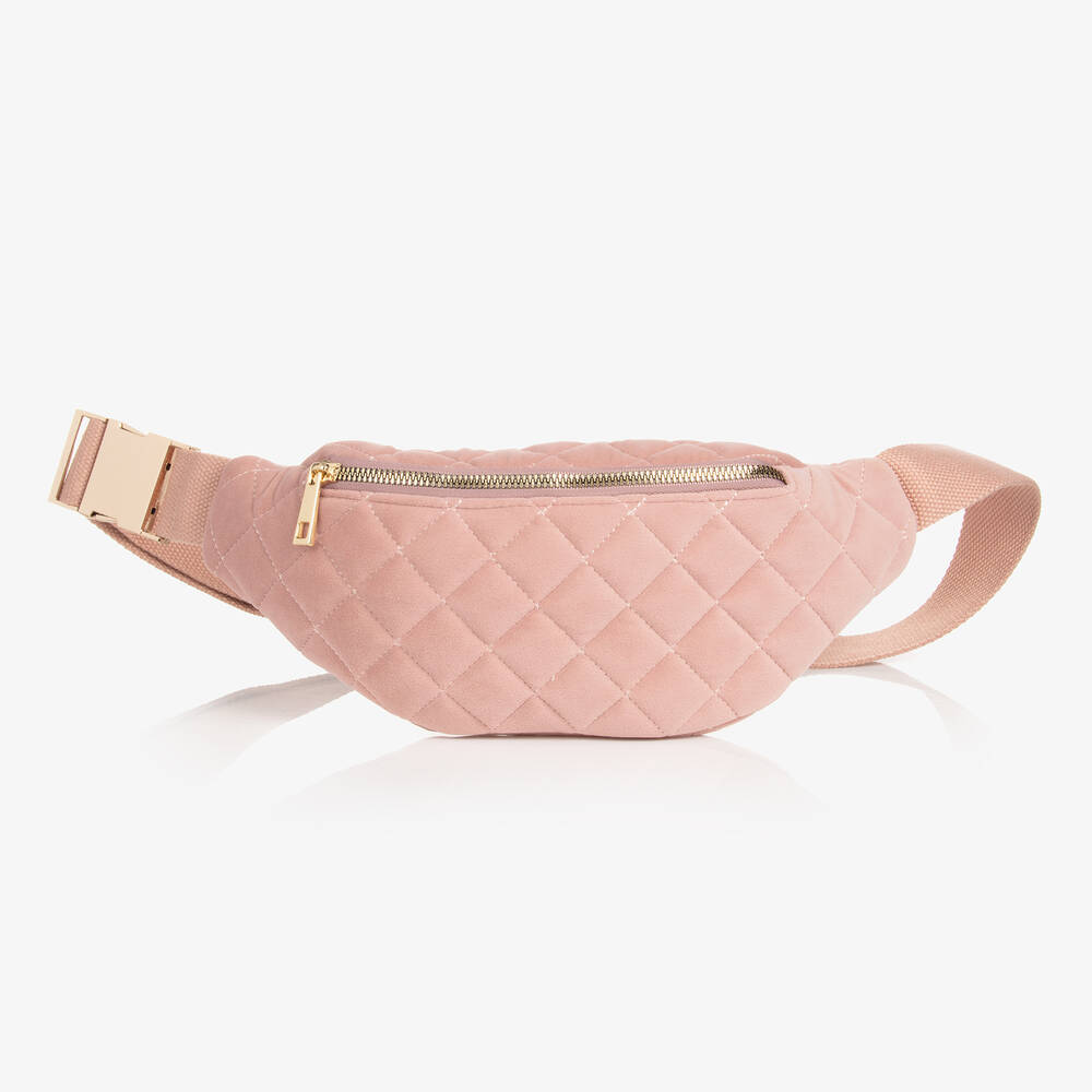 Milledeux - حقيبة حزام قطن مخمل لون زهري للبنات (24 سم) | Childrensalon