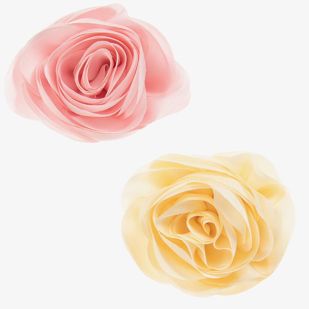 Milledeux - Girls Pink & Yellow Rose Hairclips (2 Pack) | Childrensalon