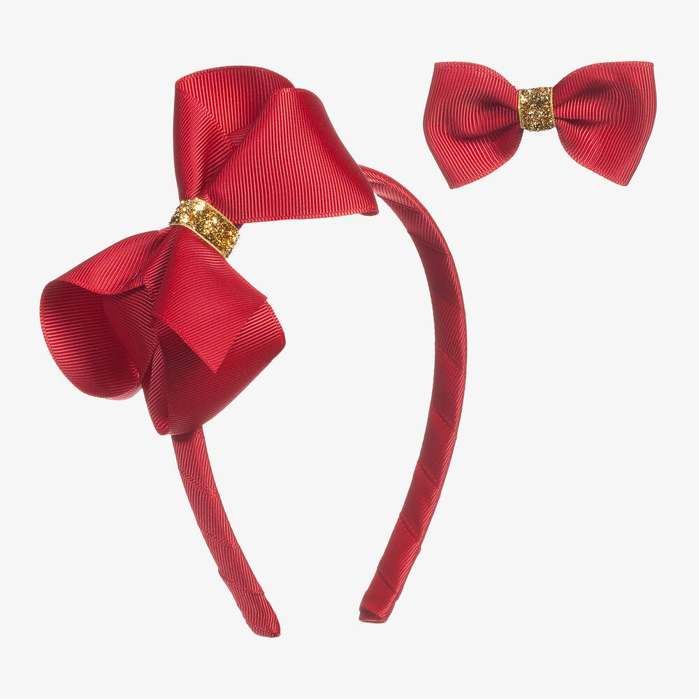 Milledeux - Girls Red Hairband & Hairclip Set | Childrensalon