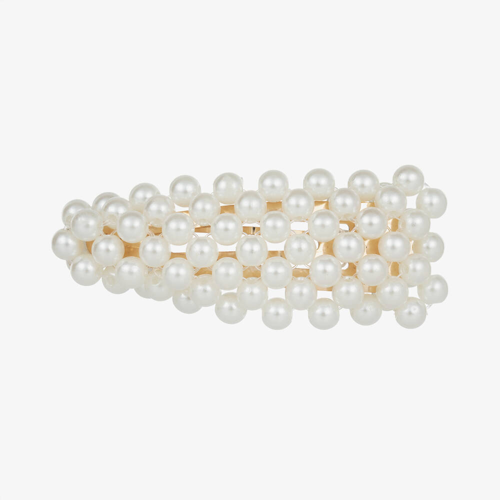 Milledeux - Barrette dorée à perles (7,5 cm) | Childrensalon