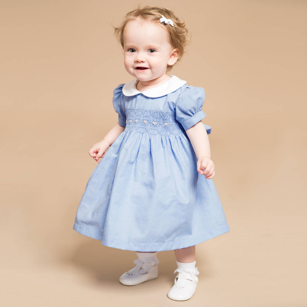Mini-la-Mode - Blue Hand Smocked Cotton Dress | Childrensalon
