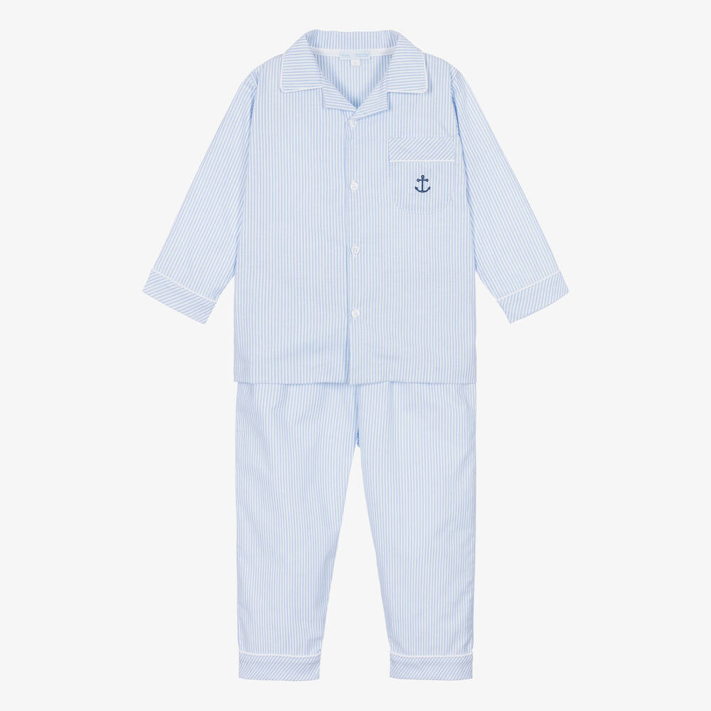 Mini-la-Mode - Pyjama rayé bleu en coton garçon | Childrensalon