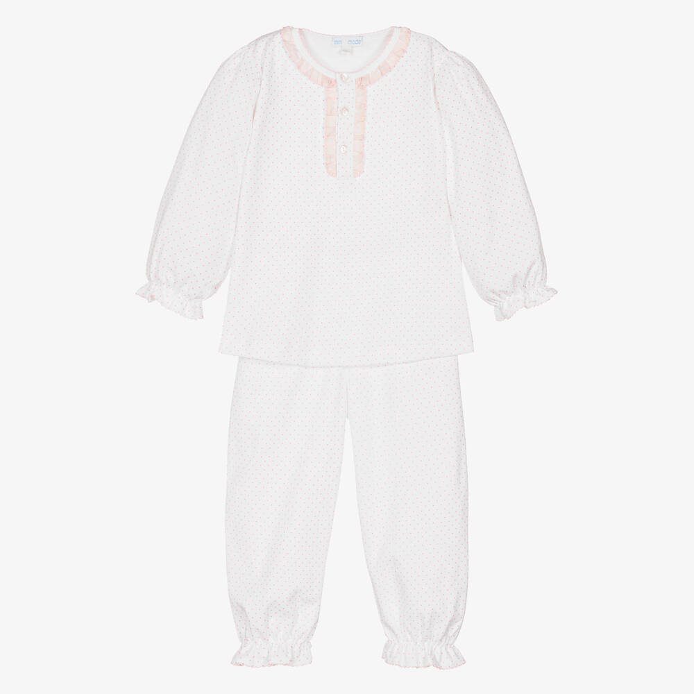 Mini-La-Mode - طقم ملابس منزلية من القطن بلون أبيض للبنات   | Childrensalon