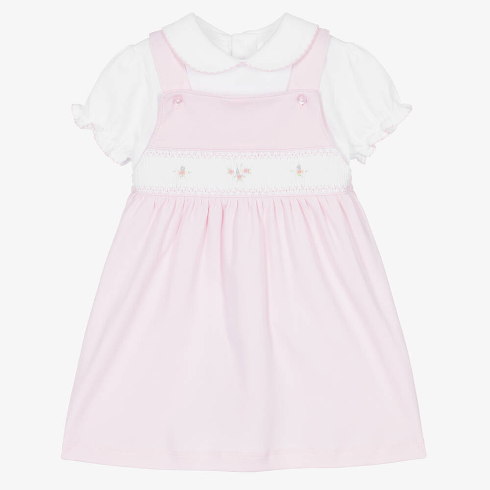 Mini-la-Mode - Ensemble robe rose à smocks en coton pima fille | Childrensalon
