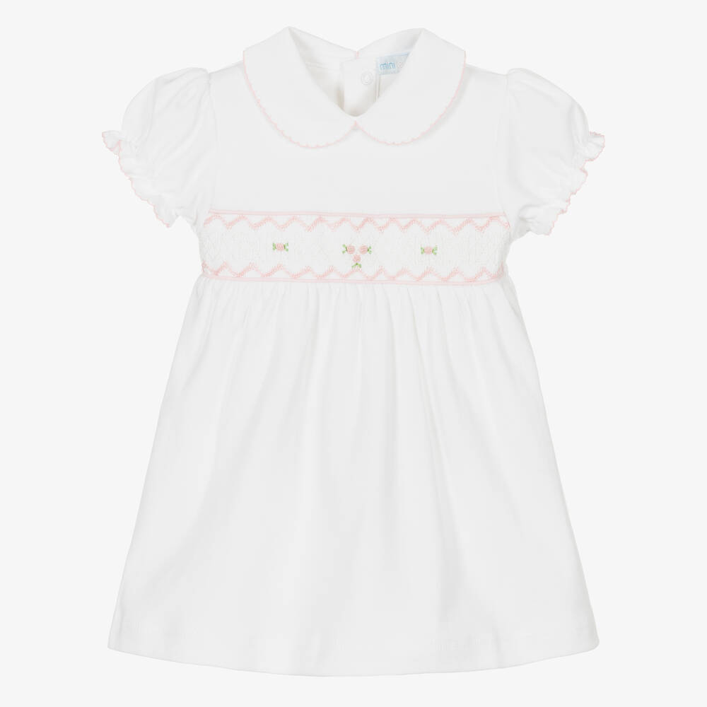 Mini-La-Mode - Girls White Pima Cotton Smocked Dress | Childrensalon