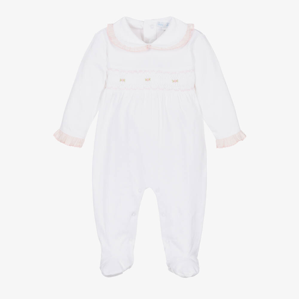 Mini-la-Mode - White Pima Cotton Babygrow | Childrensalon