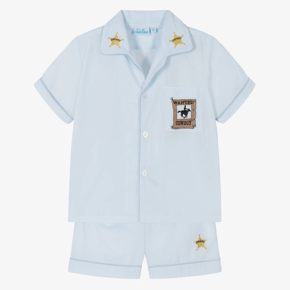 Mini Lunn - Pyjama bleu court en coton pour garçon  | Childrensalon