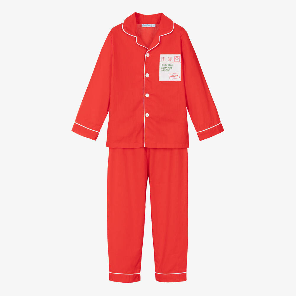 Mini Lunn - Boys Red Festive Cotton Pyjamas | Childrensalon