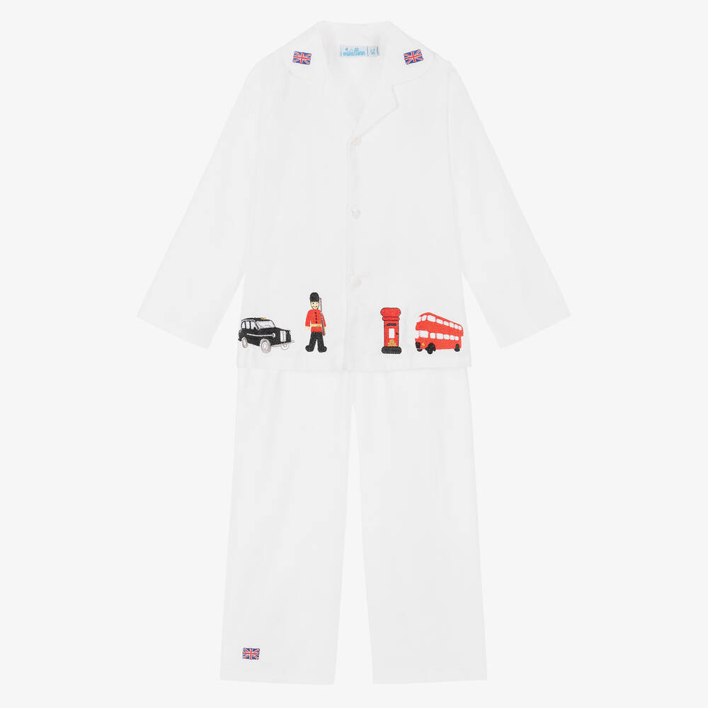 Mini Lunn - Weißer London-Baumwollschlafanzug (J) | Childrensalon