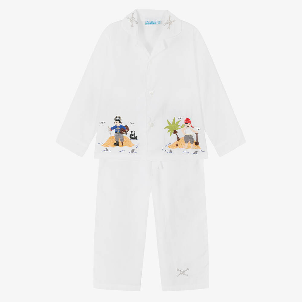 Mini Lunn - Белая хлопковая пижама с пиратами для мальчиков | Childrensalon