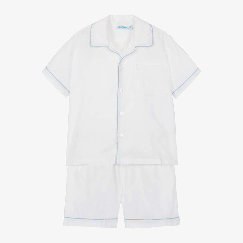Mini Lunn - Boys White Cotton Short Pyjamas | Childrensalon