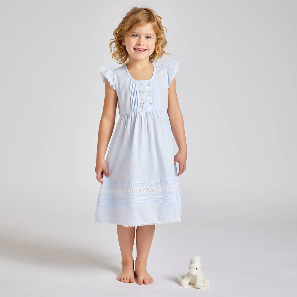Mini Lunn - Girls Blue Cotton Nightdress | Childrensalon