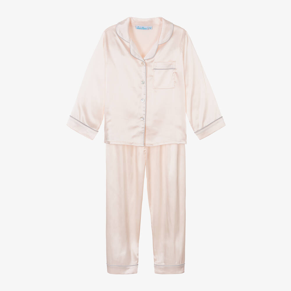 Mini Lunn - Girls Light Pink Satin Pyjamas | Childrensalon