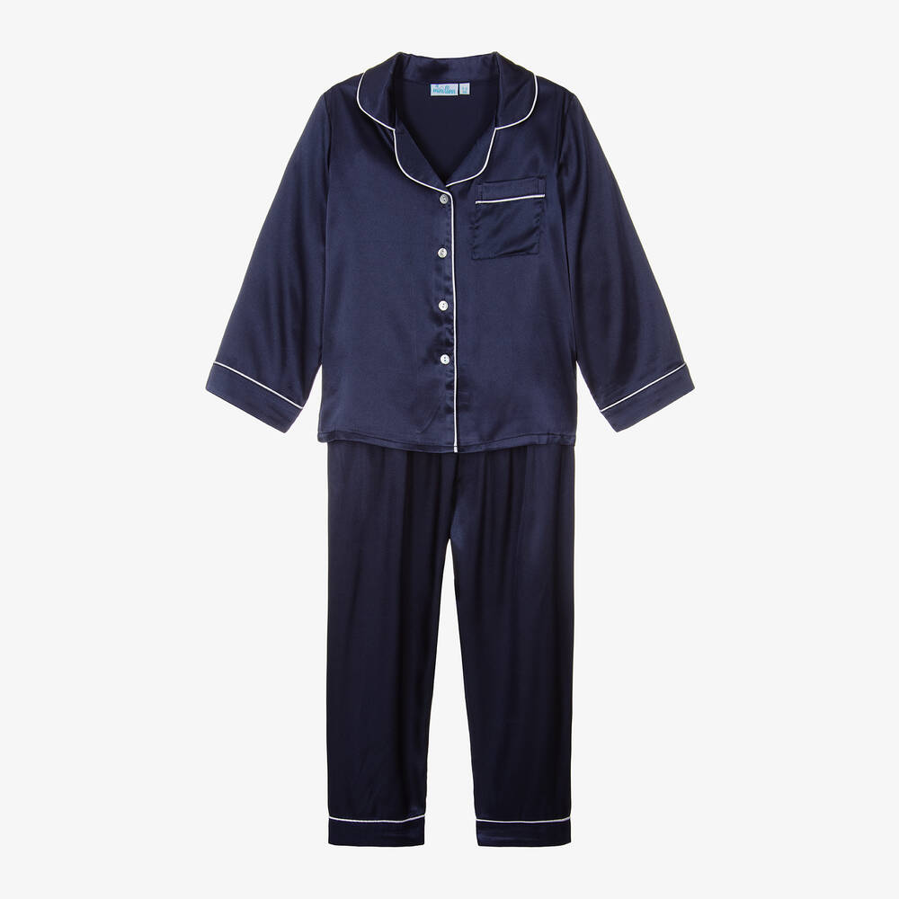 Mini Lunn - Pyjama bleu marine en satin fille | Childrensalon